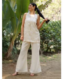 Off White Cut Work Cotton Organza Co-ord Set - Set of 2