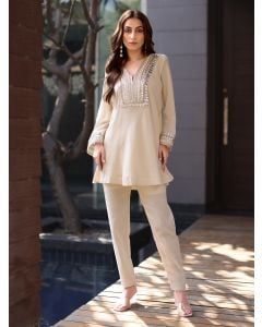 Ivory Gota Embroidered Cotton Co-ord Set - Set of 2