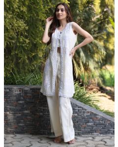 White Embroidered Cotton Co-ord Set - Set of 3