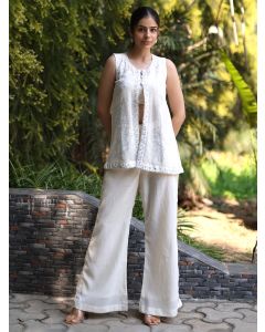 White Embroidered Cotton Co-ord Set - Set of 3