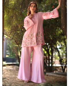 Pink Hand Embroidered Cotton Co-ord Set - Set of 2