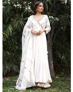 Ivory Embroidered Cotton Suit- Set of 3