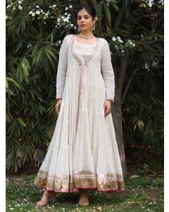Ivory Embroidered Cotton Kurta with Slip