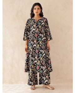 Multicolor Printed Cotton kurta with Pants- Set of 2