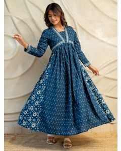 Indigo Hand Block Printed Cotton Dress