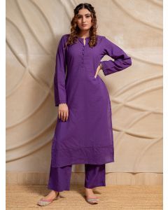 Purple Cotton Kurta with Pants- Set of 2