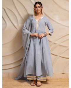 Grey Gota Work Cotton Suit- Set of 3