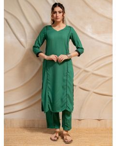 Bottle Green Cotton Kurta with Pants- Set of 2