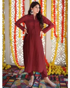 Maroon Cotton Kurta with Pants - Set of 2