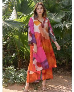 Multicolor Printed Viscose Muslin Kurta with Pants- Set of 2