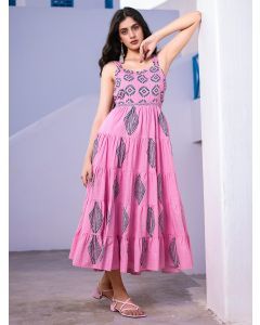 Pink Hand Block Printed Cotton Dress