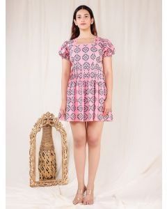 Pink Hand Block Printed Cotton Dress