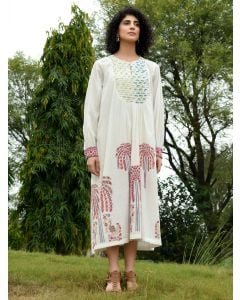Off White Sequins Embroidered Cotton Dress