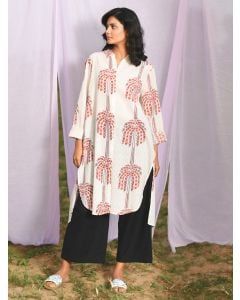 Off White Hand Block Printed Cotton Tunic