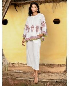 Off White Red Hand Block Printed Cotton Top