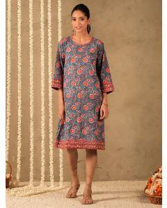 Blue Hand Block Printed Cotton Dress