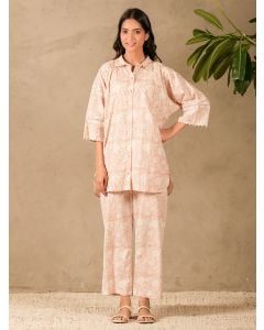 Old Rose Pink Hand Block Printed Cotton Co-ord Set- Set of 2
