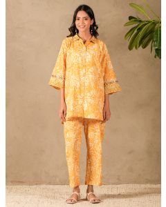 Yellow Hand Block Printed Cotton Co-ord Set- Set of 2