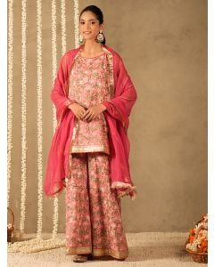 Pink Hand Block Printed Cotton Suit - Set of 3
