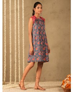 Blue Hand Block Printed Cotton Dress