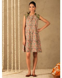 Green Pink Hand Block Printed Cotton Dress