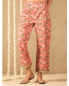Pink Hand Block Printed Cotton Pants