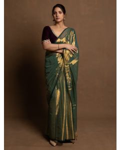 Sea Green Zari Cotton Tissue Saree