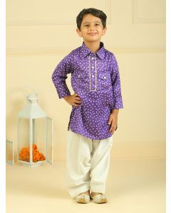 Purple Bandhani Printed Modal Kurta with Pajama - Set of 2