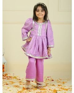 Purple Bandhani Printed Modal Peplum Top with Palazzo - Set of 2