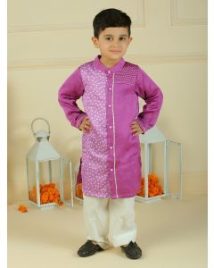 Purple Bandhani Printed Modal Kurta with Pajama - Set of 2