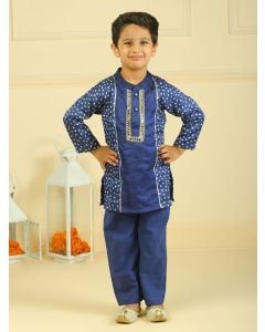 Blue Bandhani Printed Modal Kurta with Pants - Set of 2