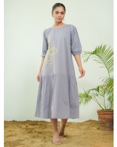 Powder Blue Embroidered Poplin Dress