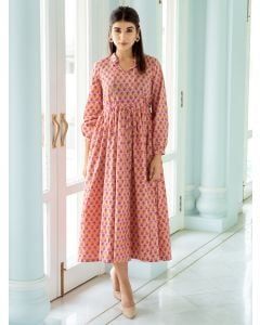 Pink Hand Block Printed Cotton Dress