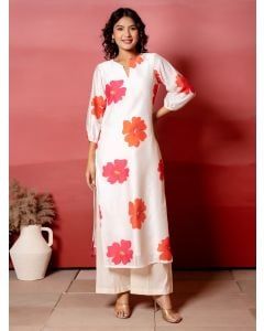 White Printed Chanderi Kurta with Palazzo - Set of 2