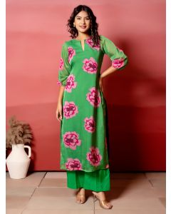 Green Printed Organza Kurta with Palazzo - Set of 2