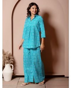 Blue Bandhej Printed Cotton Co-ord Set - Set of 2