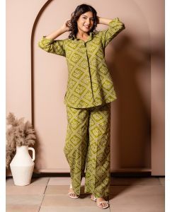 Mehendi Green Bandhej Printed Cotton Co-ord Set - Set of 2