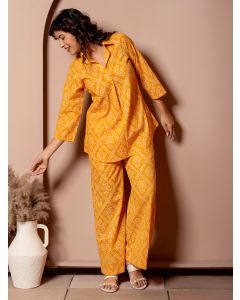 Yellow Bandhej Printed Cotton Co-ord Set - Set of 2