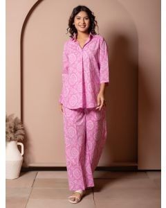Light Pink Bandhej Printed Cotton Co-ord Set - Set of 2