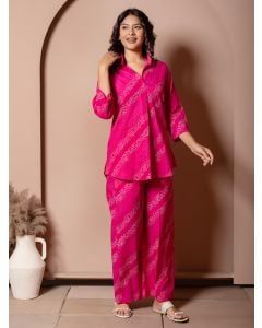 Magenta Bandhej Printed Cotton Co-ord Set - Set of 2