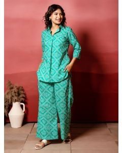 Blue Bandhej Printed Cotton Co-ord Set - Set of 2