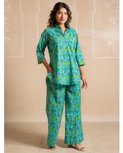Blue Hand Block Printed Cotton Co-ord Set - Set of 2