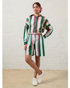 Green White Striped Poplin Co-ord Set- Set of 2