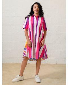 Pink Purple Striped Poplin Dress