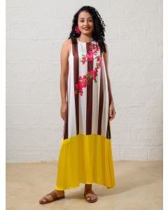 Brown White Striped Modal Dress
