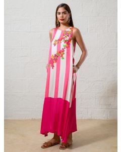 Pink White Striped Modal Dress