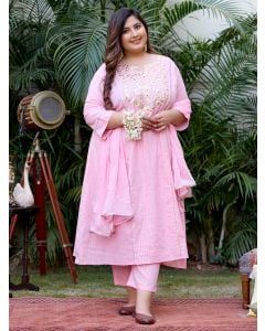 Pink Gota Patti Cotton Lurex Suit - Set of 3