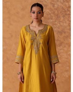 Yellow Hand Embroidered Chanderi Suit- Set of 3
