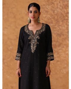 Black Hand Embroidered Chanderi Suit- Set of 3