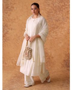 Off White Hand Embroidered Chanderi Suit- Set of 3